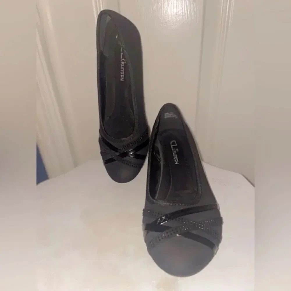CL BY CHINESE LAUNDRY “BAIL” BLACK BALLET PETITE WEDGE WITH ACCENTED TOE 7
